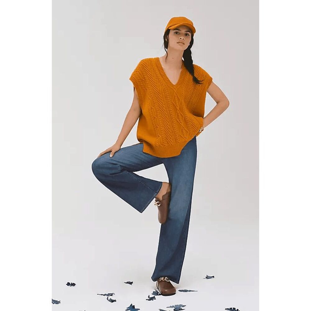 Anthropologie Burnt Orange Cable Knit Tunic Sweater Vest Women's One Size